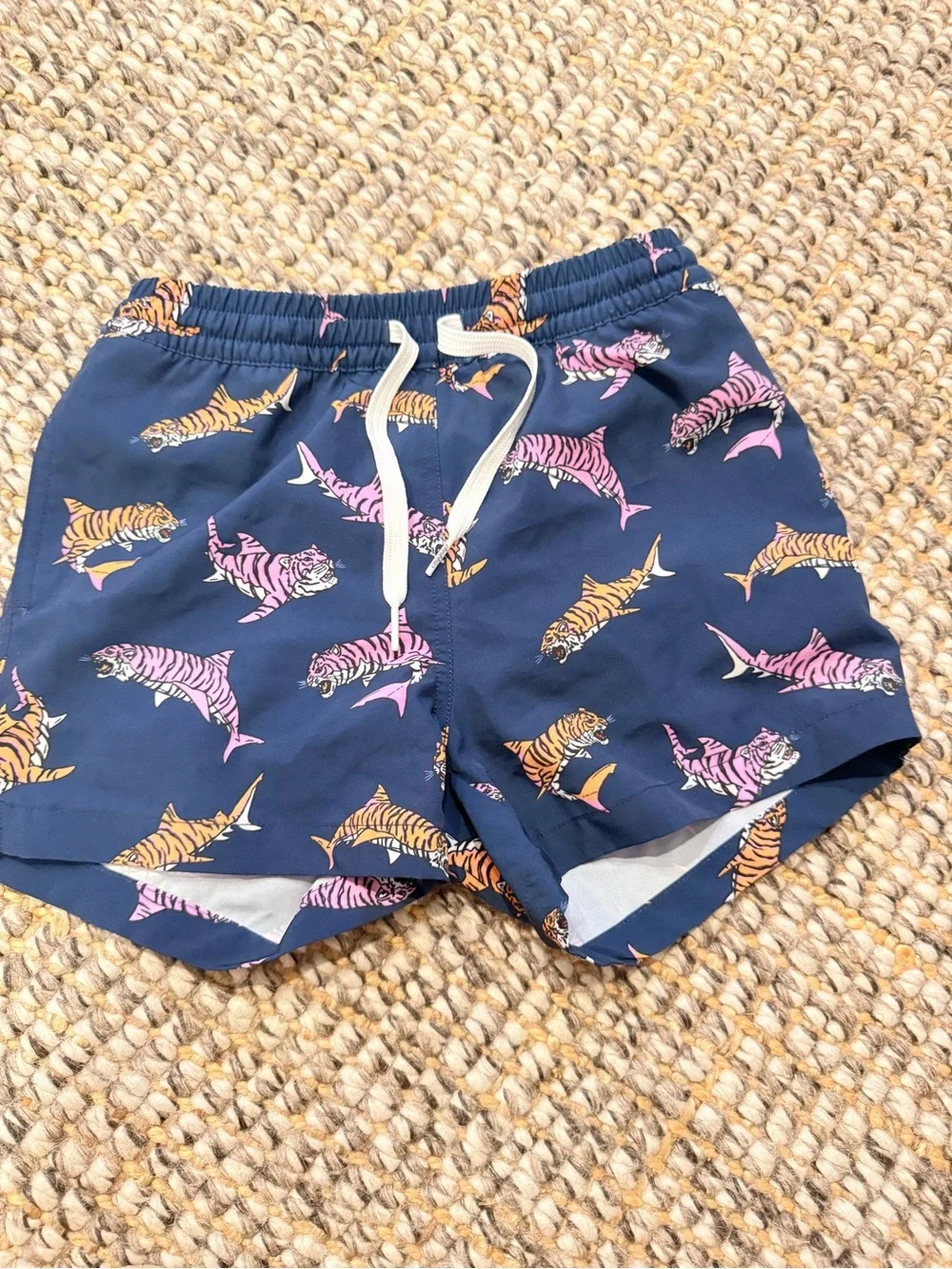 chubbies Navy Swim Shorts with Pink & Orange Tiger Shark Print